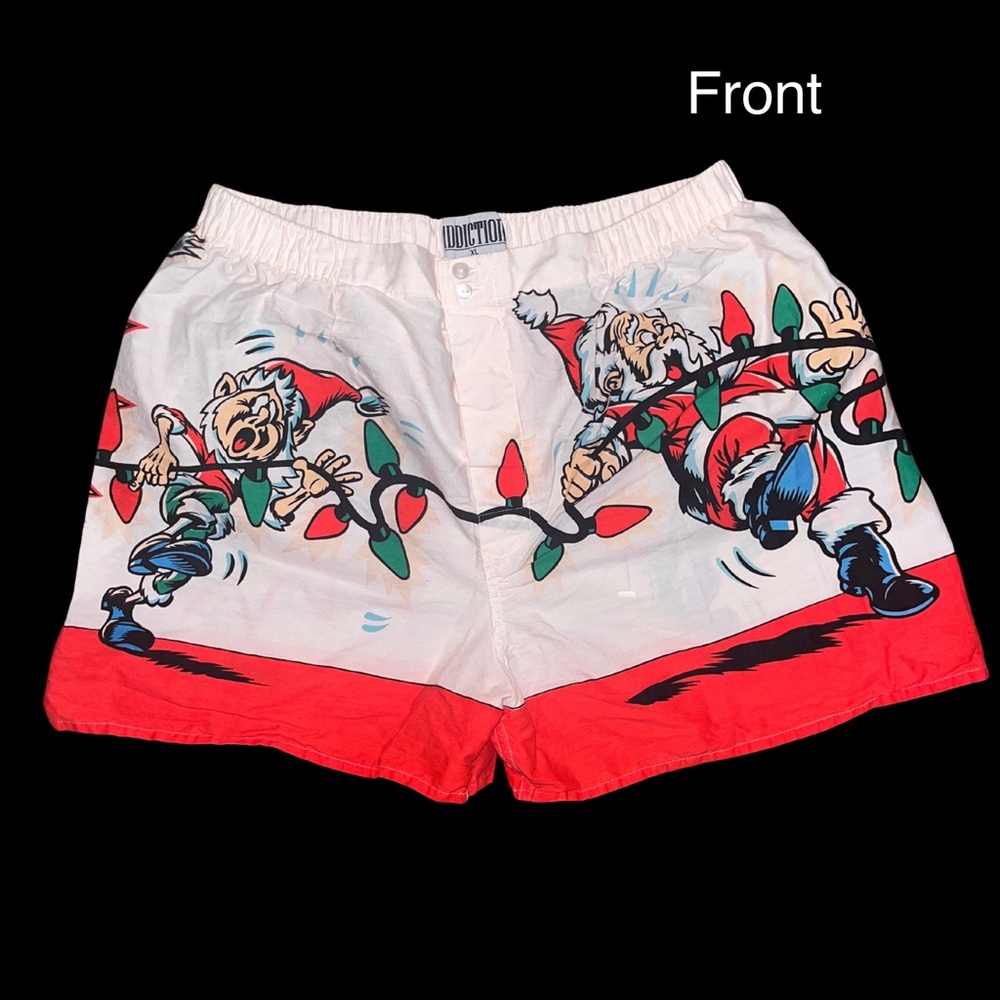 Vintage 90s Christmas Santa Elf Lights Cartoon Boxers‎ XL retro Y2K Cotton Funny